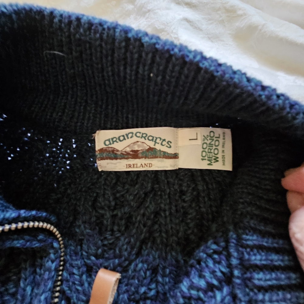 Aran Crafts Men's Atlantic blue 1/2 Zip Cable Knit Zip Sweater $189 - Picture 13 of 16